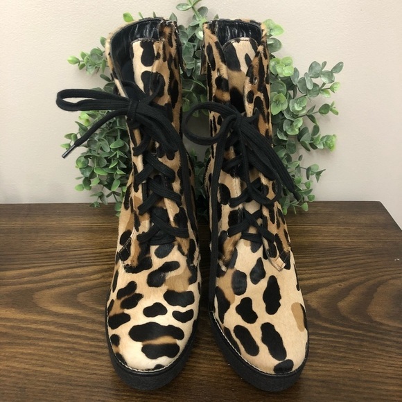 Aquatalia Viviann Leopard Lace Up Wedge Booties - Picture 2 of 7